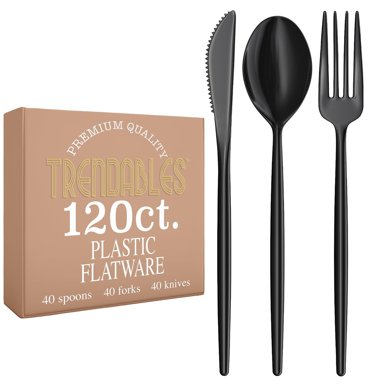 Trendables Disposable Silverware Set - Wedding Plastic Cutlery Dinnerware - Includes modern Forks, Plastic Spoons, disposable Knives - reflective Plastic Utensils Party Set